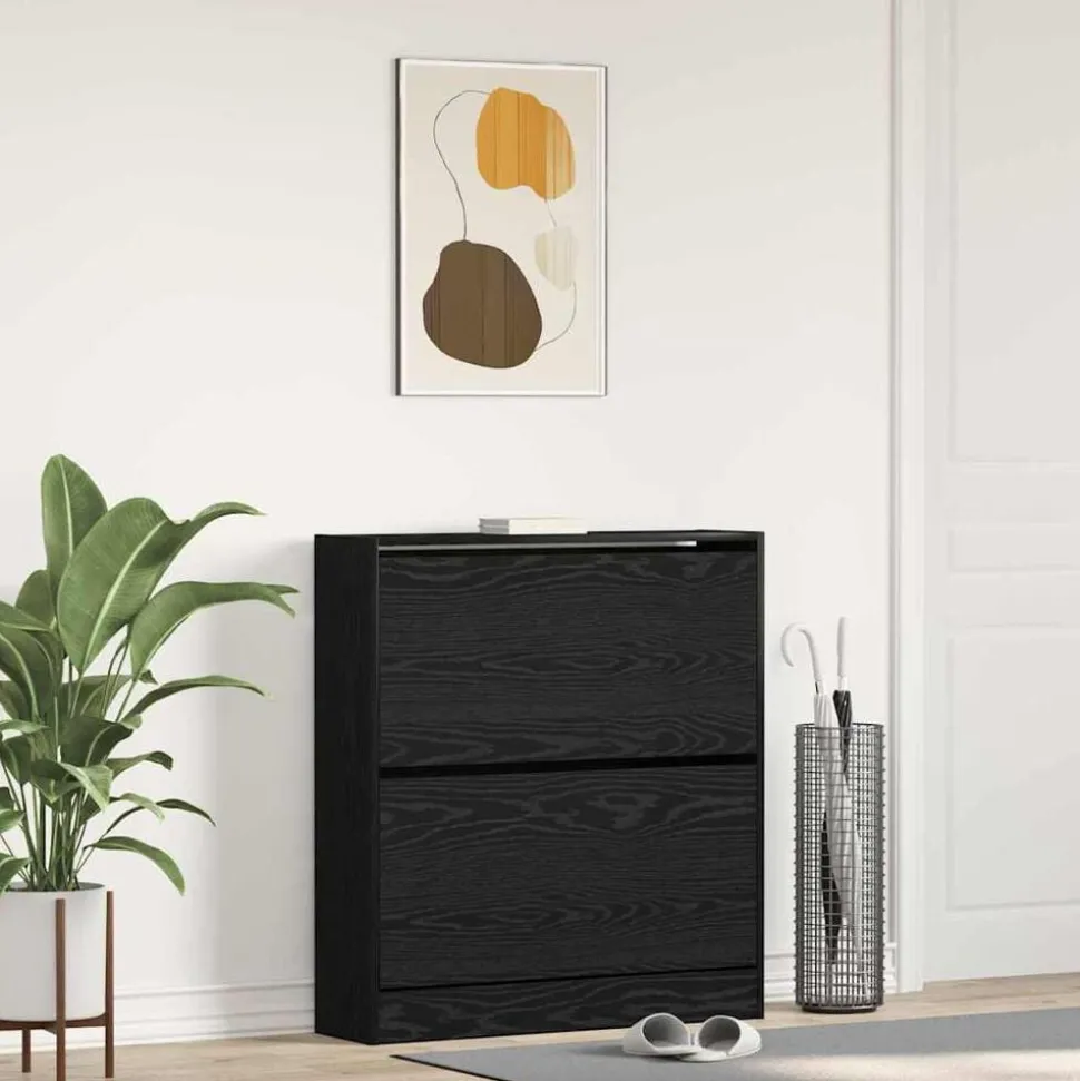 vidaXL Schoenenkast Zwart Eiken 80 x 21 x 87,5 cm Bewerkt hout