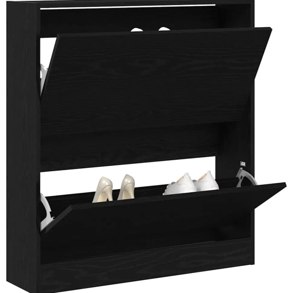 vidaXL Schoenenkast Zwart Eiken 80 x 21 x 87,5 cm Bewerkt hout