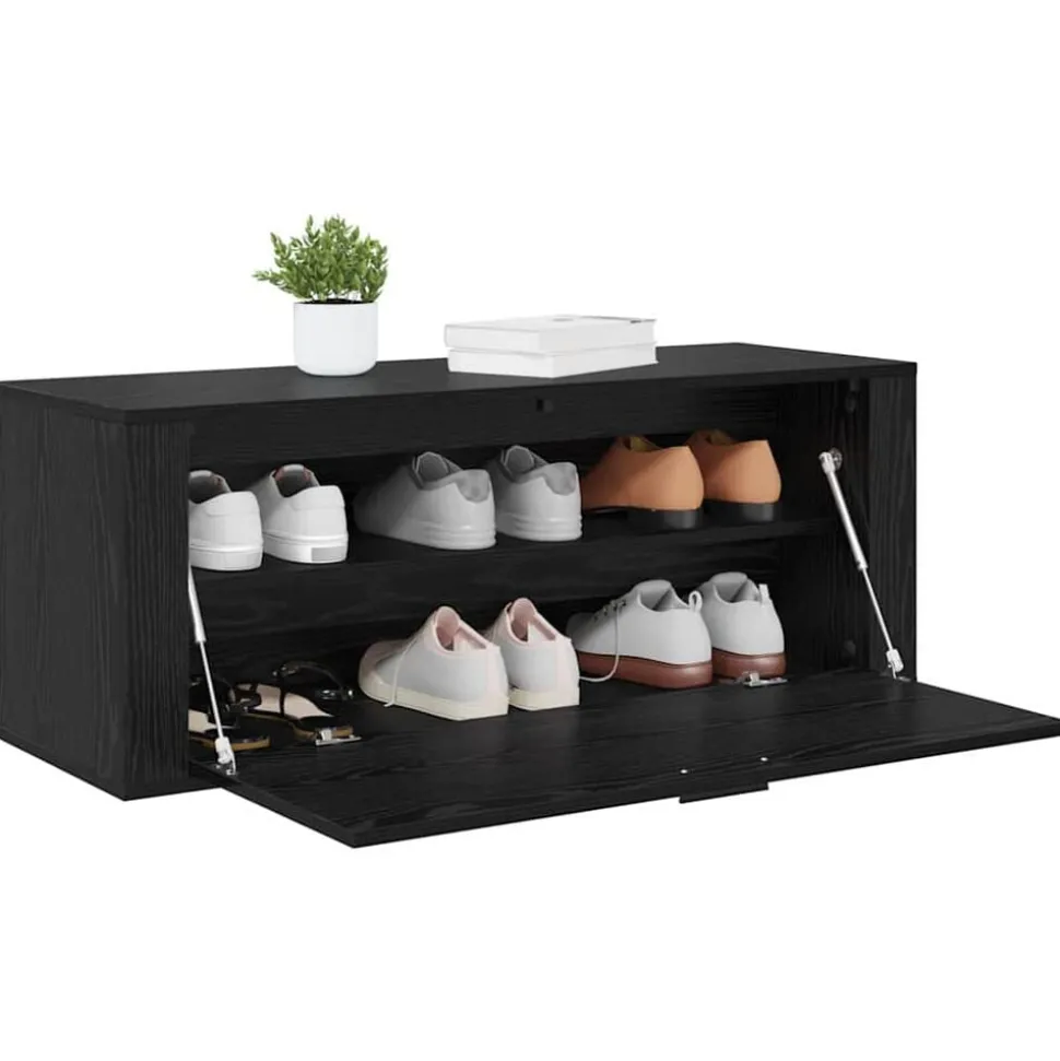 vidaXL Schoenenkast Zwart eiken 100 x 35 x 38 cm Bewerkt hout