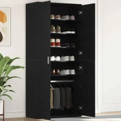 vidaXL Schoenenkast Zwart Eiken 80 x 39 x 178 cm Bewerkt hout