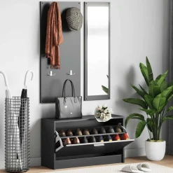 vidaXL Schoenenkastset 3-in-1 bewerkt hout zwart