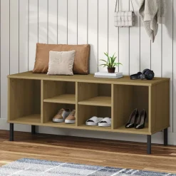 vidaXL Schoenenrek met metalen poten OSLO 106x35x45cm grenenhout bruin