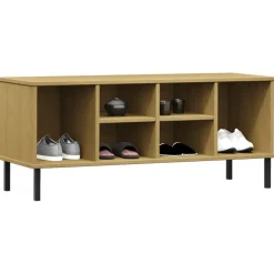 vidaXL Schoenenrek met metalen poten OSLO 106x35x45cm grenenhout bruin