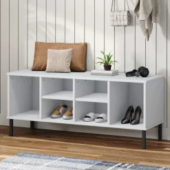 vidaXL Schoenenrek met metalen poten OSLO 106x35x45 cm grenenhout wit
