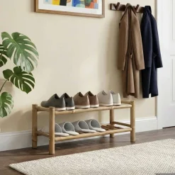 vidaXL Schoenenrek met plank met opslag Naturel 68 x 28 x 30 cm Bamboe