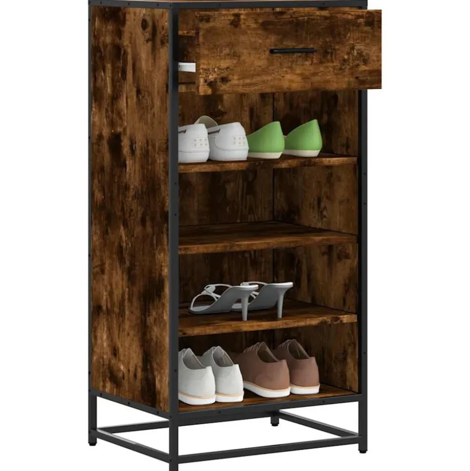vidaXL Schoenenrek 48x38x97,5 cm bewerkt hout gerookt eikenkleurig
