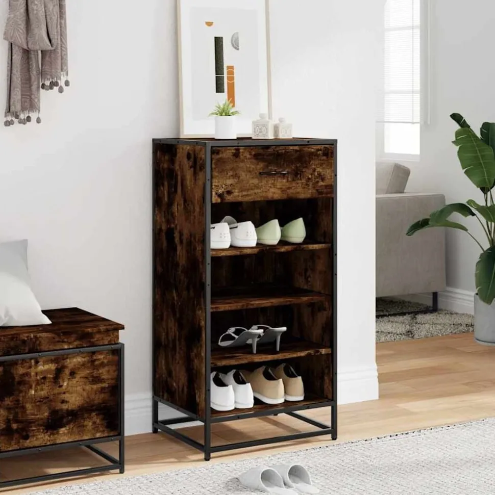 vidaXL Schoenenrek 48x38x97,5 cm bewerkt hout gerookt eikenkleurig