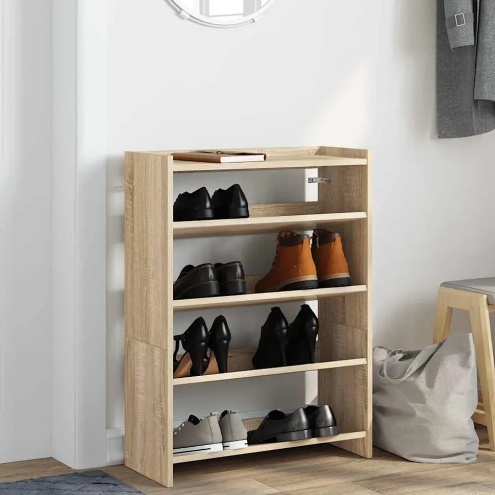 vidaXL Schoenenrek 60x25x81 cm bewerkt hout sonoma eikenkleurig