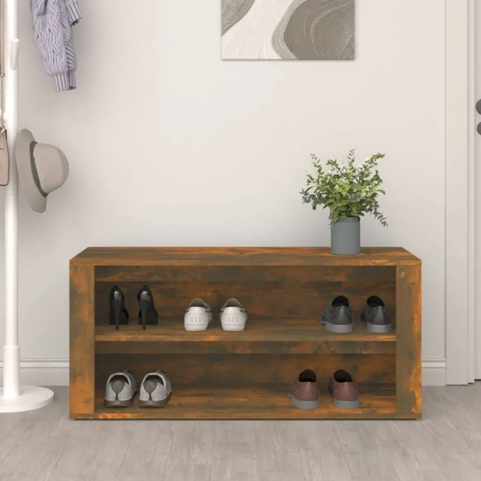 vidaXL Schoenenrek 100x35x45 cm bewerkt hout gerookt eikenkleurig