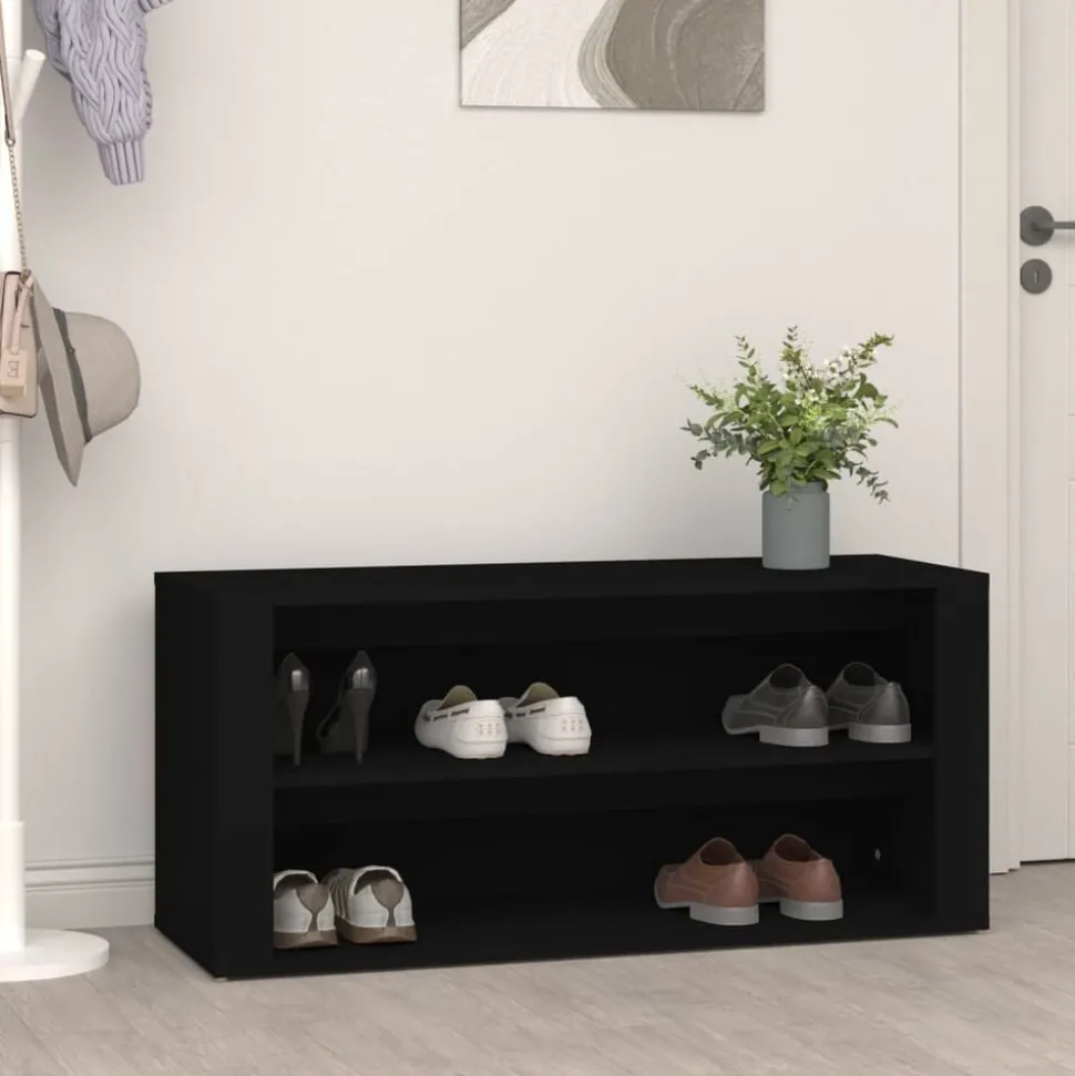 vidaXL Schoenenrek 100x35x45 cm bewerkt hout zwart