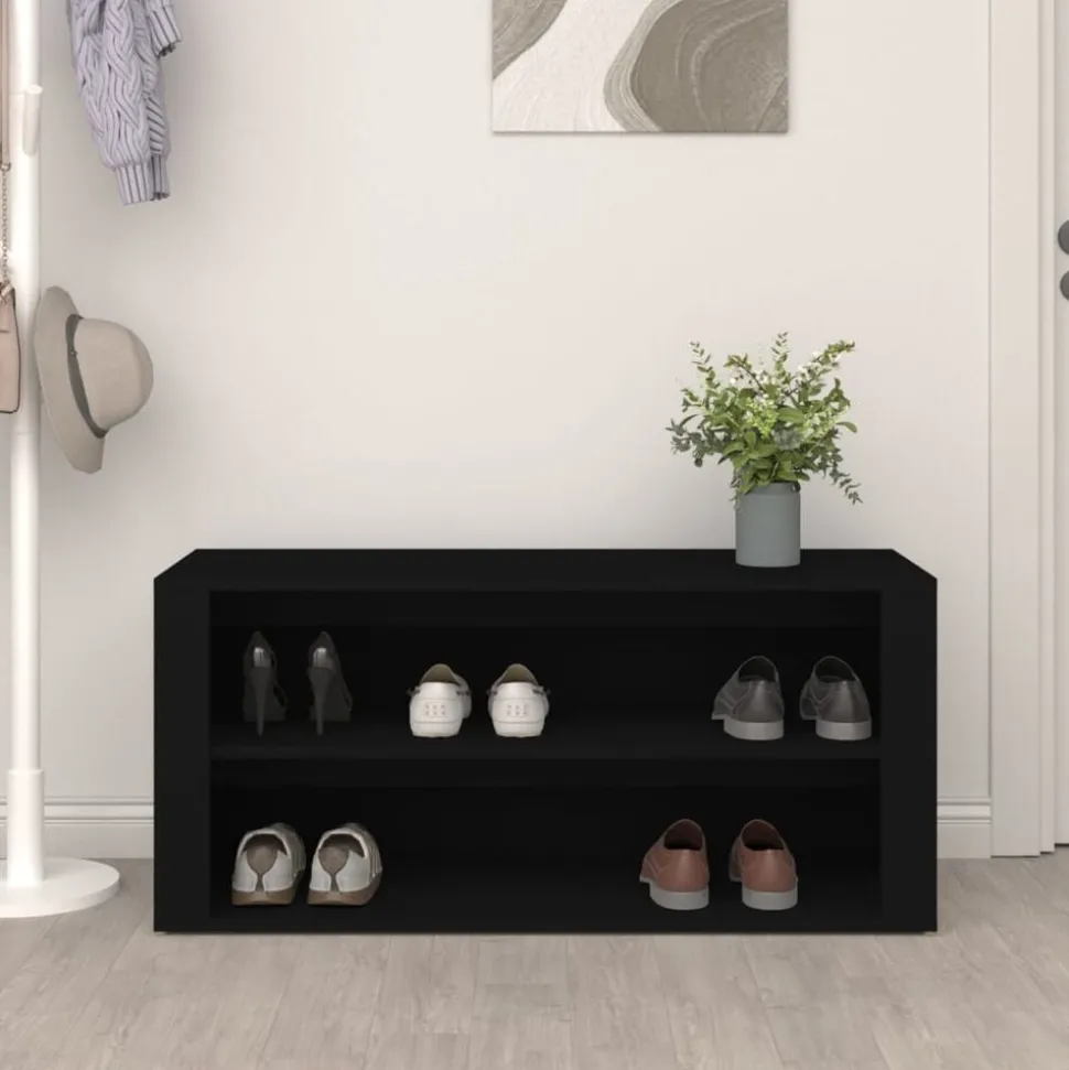 vidaXL Schoenenrek 100x35x45 cm bewerkt hout zwart