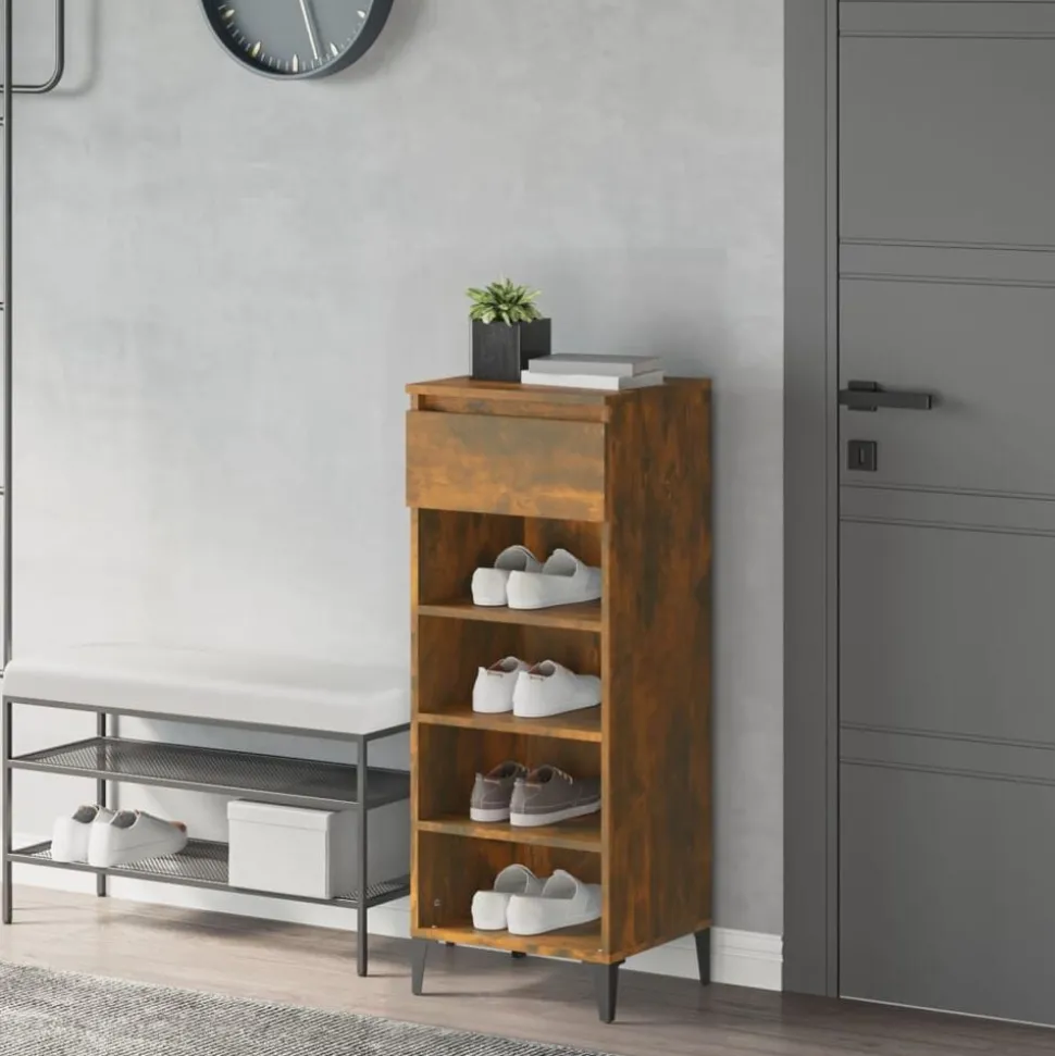 vidaXL Schoenenrek 40x36x105 cm bewerkt hout gerookt eikenkleurig