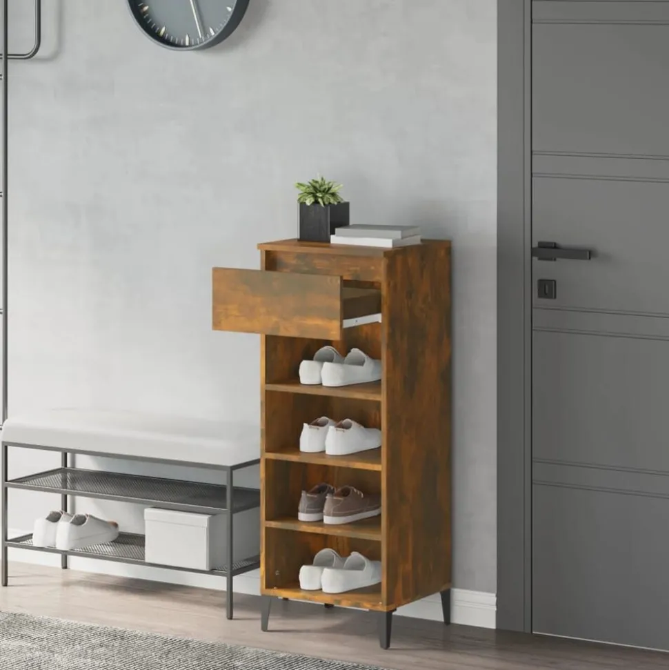 vidaXL Schoenenrek 40x36x105 cm bewerkt hout gerookt eikenkleurig