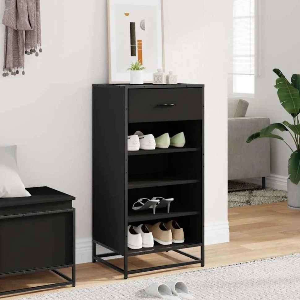 vidaXL Schoenenrek 48x38x97,5 cm bewerkt hout zwart