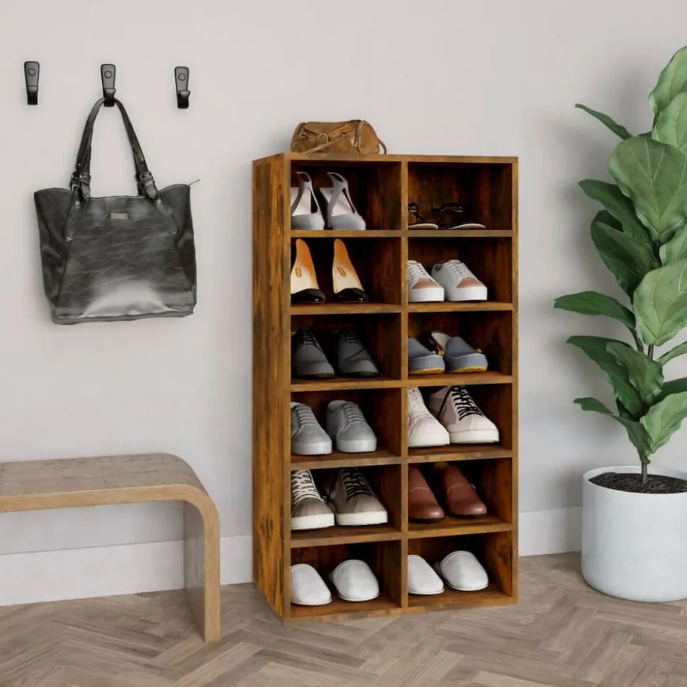 vidaXL Schoenenrek 54x34x100,5 cm bewerkt hout gerookt eikenkleurig