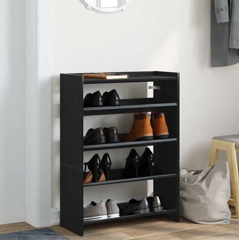 vidaXL Schoenenrek 60x25x81 cm bewerkt hout zwart