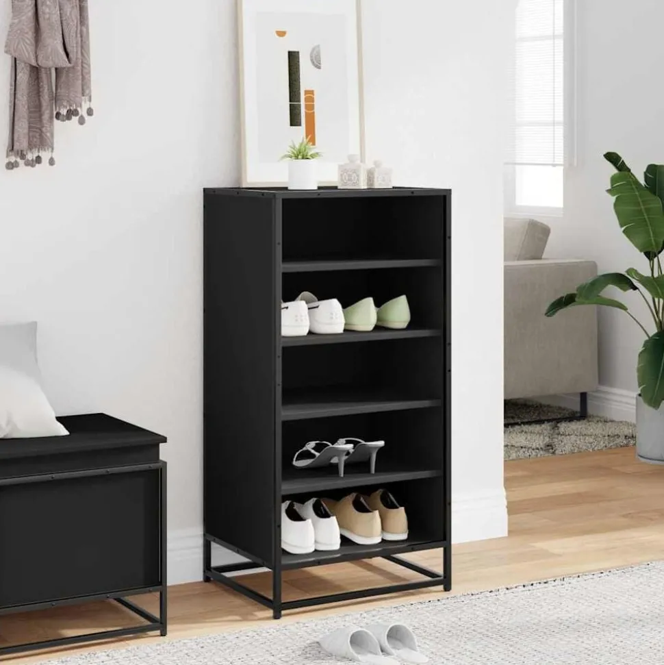 vidaXL Schoenenrek 48x38x97,5 cm bewerkt hout zwart