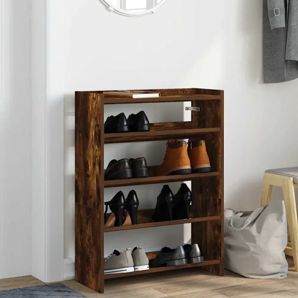 vidaXL Schoenenrek 60x25x81 cm bewerkt hout gerookt eikenkleurig
