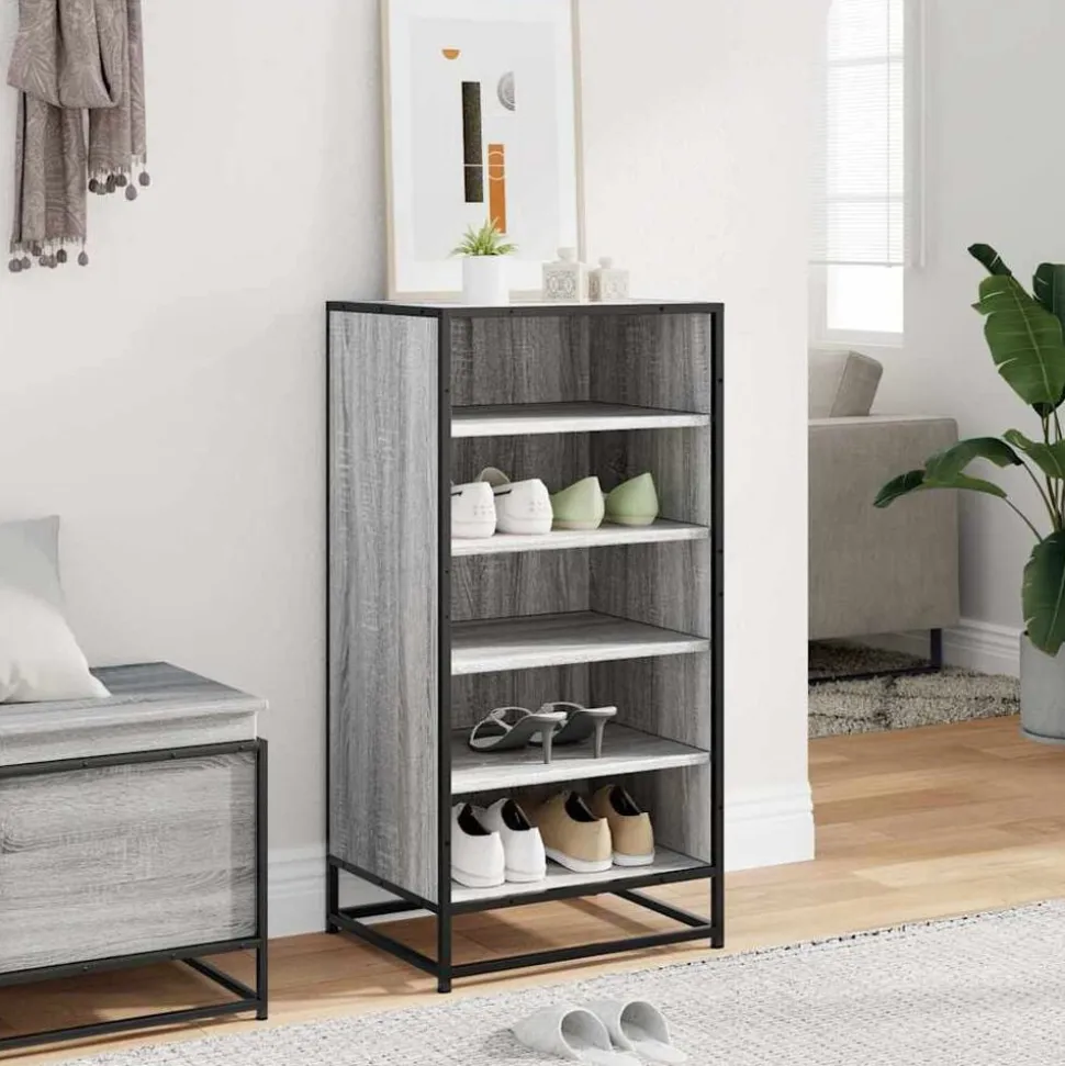 vidaXL Schoenenrek 48x38x97,5 cm bewerkt hout grijs sonoma eikenkleur