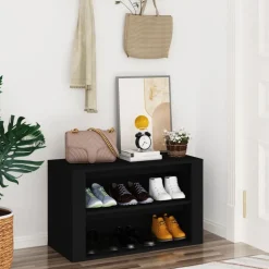vidaXL Schoenenrek 75x35x45 cm bewerkt hout zwart