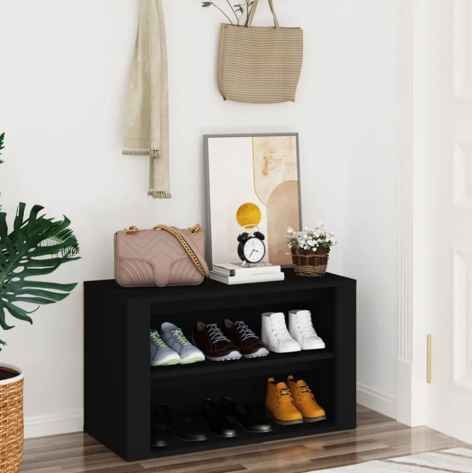 vidaXL Schoenenrek 75x35x45 cm bewerkt hout zwart
