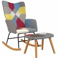 vidaXL Schommelstoel met voetenbank patchwork stof