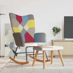 vidaXL Schommelstoel met voetenbank patchwork stof