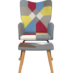 vidaXL Schommelstoel met voetenbank patchwork stof