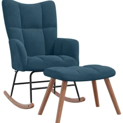 vidaXL Schommelstoel met krukje blauw fluweel