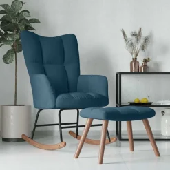 vidaXL Schommelstoel met krukje blauw fluweel