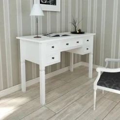 vidaXL Schrijftafel met 5 lades wit