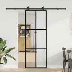 vidaXL Schuifdeur met beslag 76x205 cm ESG-glas en aluminium