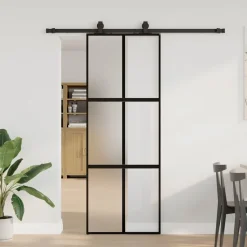 vidaXL Schuifdeur met beslagset 76x205 cm gehard glas zwart