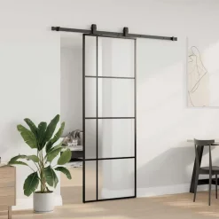vidaXL Schuifdeur met beslagset 76x205 cm ESG glas zwart