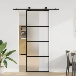 vidaXL Schuifdeur met beslag 76x205 cm ESG-glas en aluminium