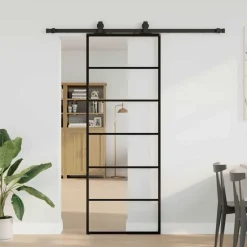 vidaXL Schuifdeur met beslagset 76x205 cm ESG glas zwart
