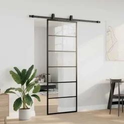 vidaXL Schuifdeur met beslagset 76x205 cm ESG glas zwart