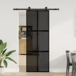 vidaXL Schuifdeur met beslag 76x205 cm gehard glas en aluminium