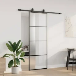 vidaXL Schuifdeur met beslagset 76x205 cm ESG glas zwart