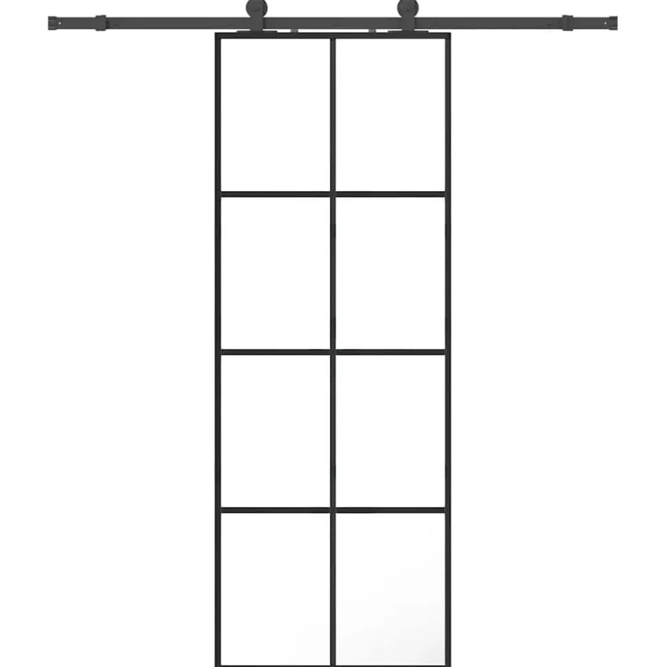 vidaXL Schuifdeur met beslagset 76x205 cm ESG glas zwart