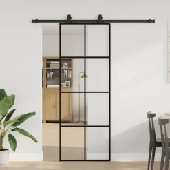 vidaXL Schuifdeur met beslagset 76x205 cm ESG glas zwart
