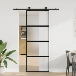 vidaXL Schuifdeur met beslag 76x205 cm gehard glas en aluminium