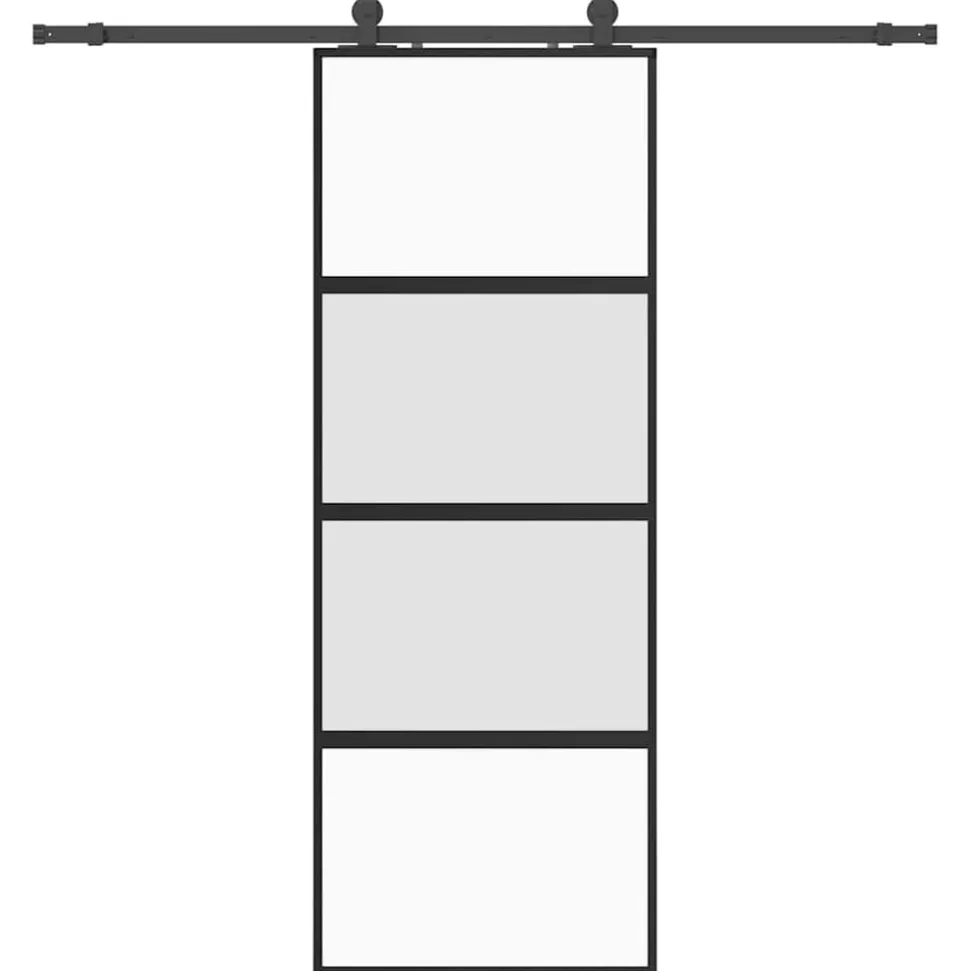vidaXL Schuifdeur met beslagset 76x205 cm gehard glas zwart