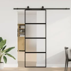 vidaXL Schuifdeur met beslagset 76x205 cm gehard glas zwart