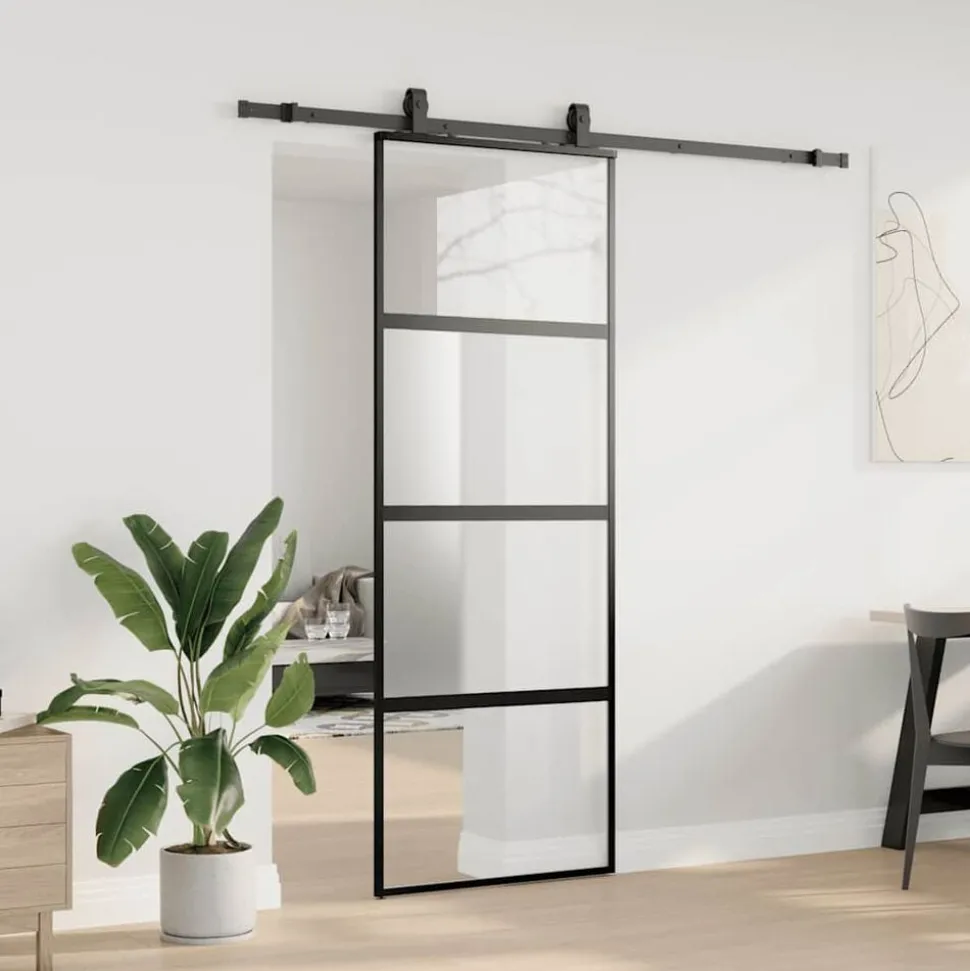vidaXL Schuifdeur met beslagset 76x205 cm gehard glas zwart