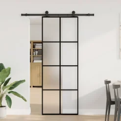 vidaXL Schuifdeur met beslag 76x205 cm ESG-glas en aluminium
