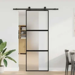vidaXL Schuifdeur met beslag 76x205 cm gehard glas en aluminium