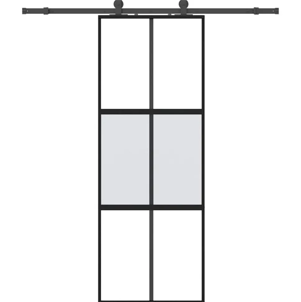 vidaXL Schuifdeur met beslagset 76x205 cm gehard glas zwart