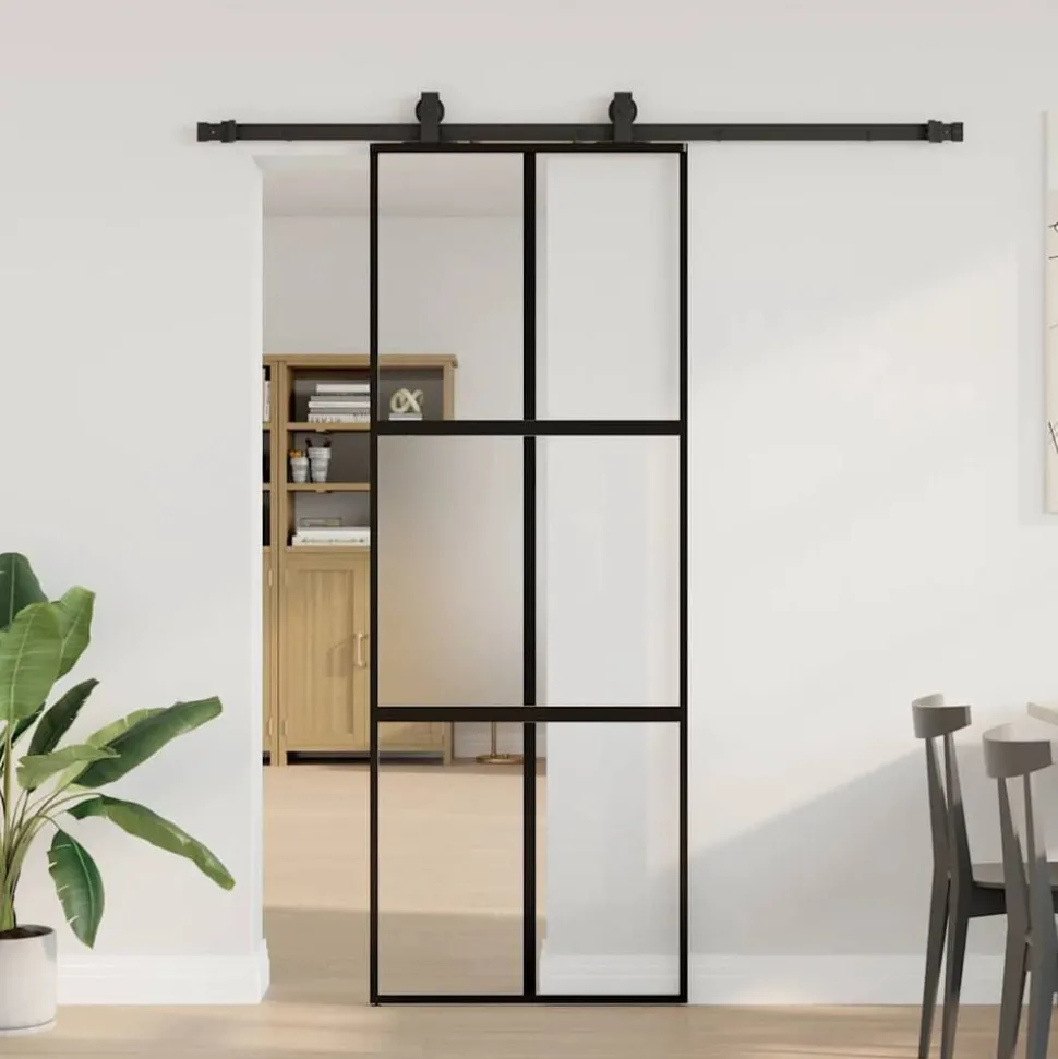 vidaXL Schuifdeur met beslagset 76x205 cm gehard glas zwart