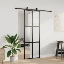 vidaXL Schuifdeur met beslagset 76x205 cm gehard glas zwart